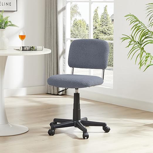 VECELO Faux Fur Comfy Height Adjustable Swivel Armless Home Office Sherpa Chair with Wheels, for Bedrooms/Makeup Room/Living Room, Grey thumbnail 2