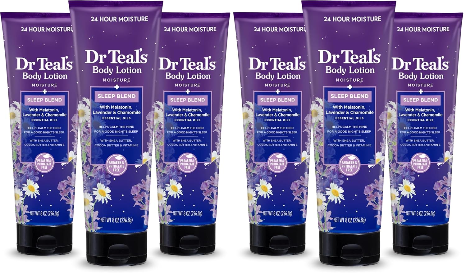 Dr Teal's Sleep Body Lotion,24-Hour Moisture,with Melatonin,Lavender & Chamomile Essential Oils,8 fl oz,(Pack of 6)