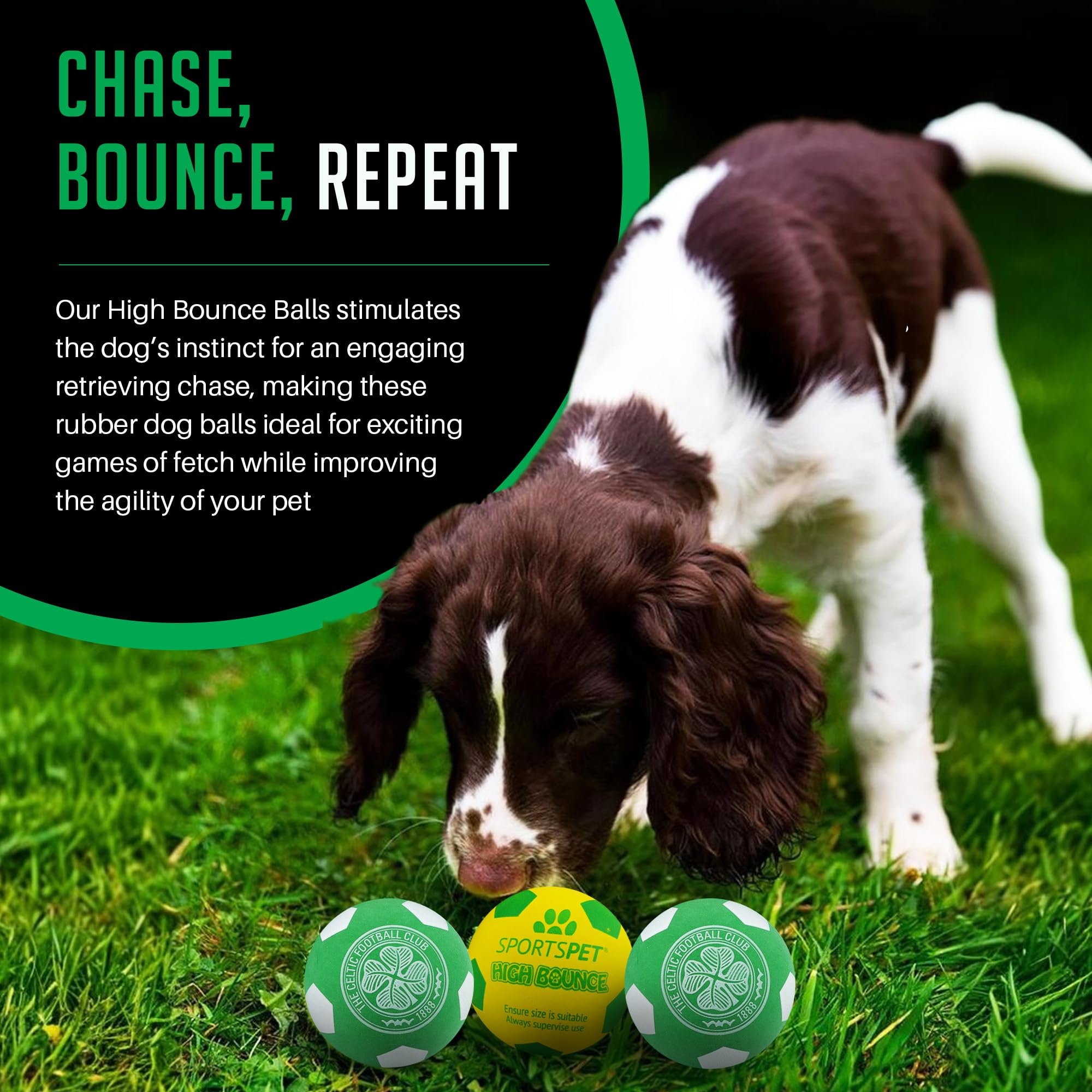SPORTSPET Lot de 12 balles celtiques pour chien à rebond élevé avec sac en maille | Balles en caoutchouc de qualité supérieure pour chien à rapporter et jouer | Non toxiques, flottent dans l'eau