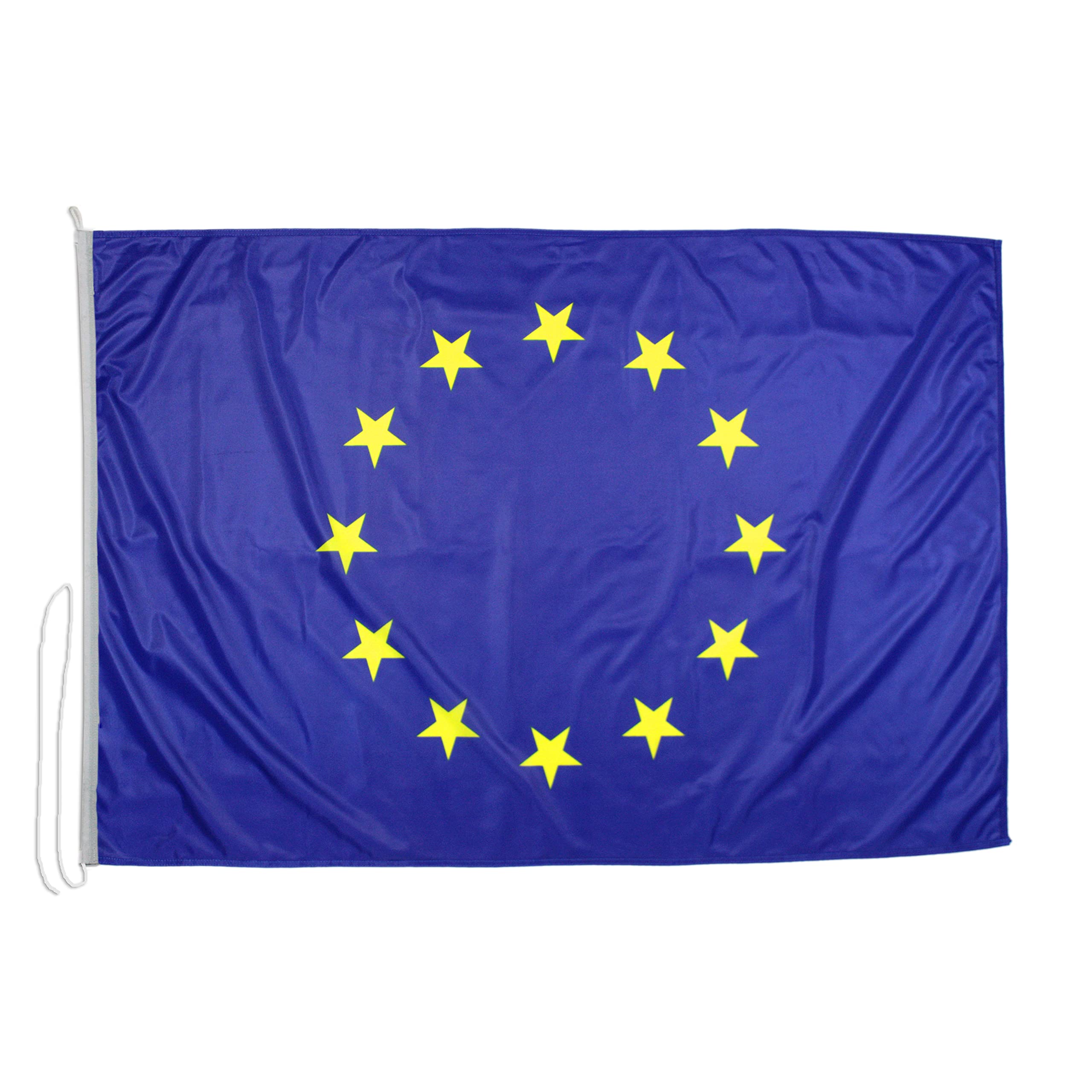 Kit 2 bandiere 150x100 cm (ITA/EU) in tessuto nautico da 115g/m², bandiere Italia e Europa 150x100 cm con cordino, doppia cucitura perimetrale e fettuccia di rinforzo