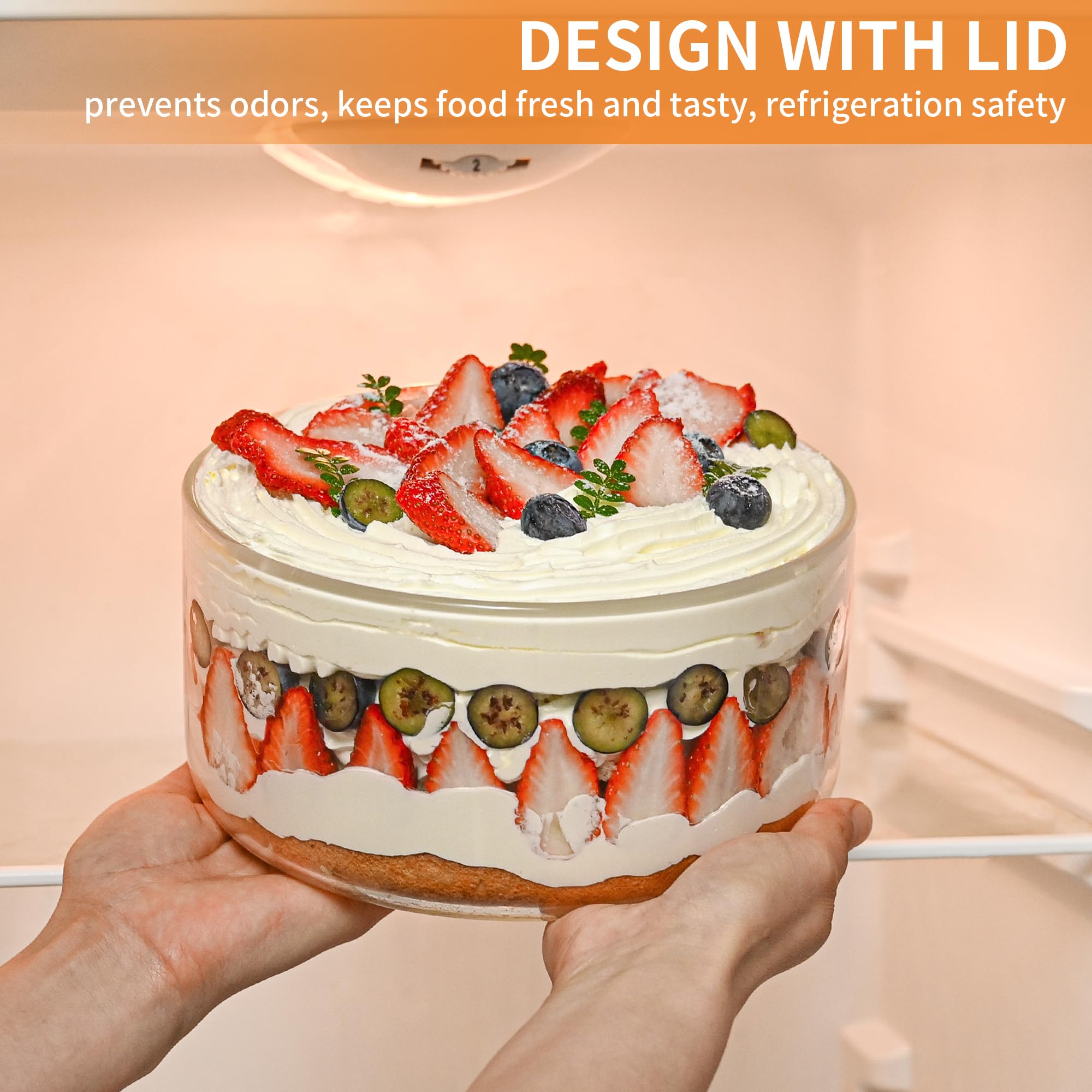 Cuenco de vidrio transparente de 8 pulgadas con tapa, cuenco de ensalada de vidrio transparente para colocar pasteles de helado, cupcakes, ensaladas, frutas, microondas y lavavajillas