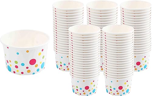 GSM Brands Vasos de papel para helado (diseño de lunares), 100 unidades, cuencos desechables de postre de 8 onzas para alimentos calientes o fríos,