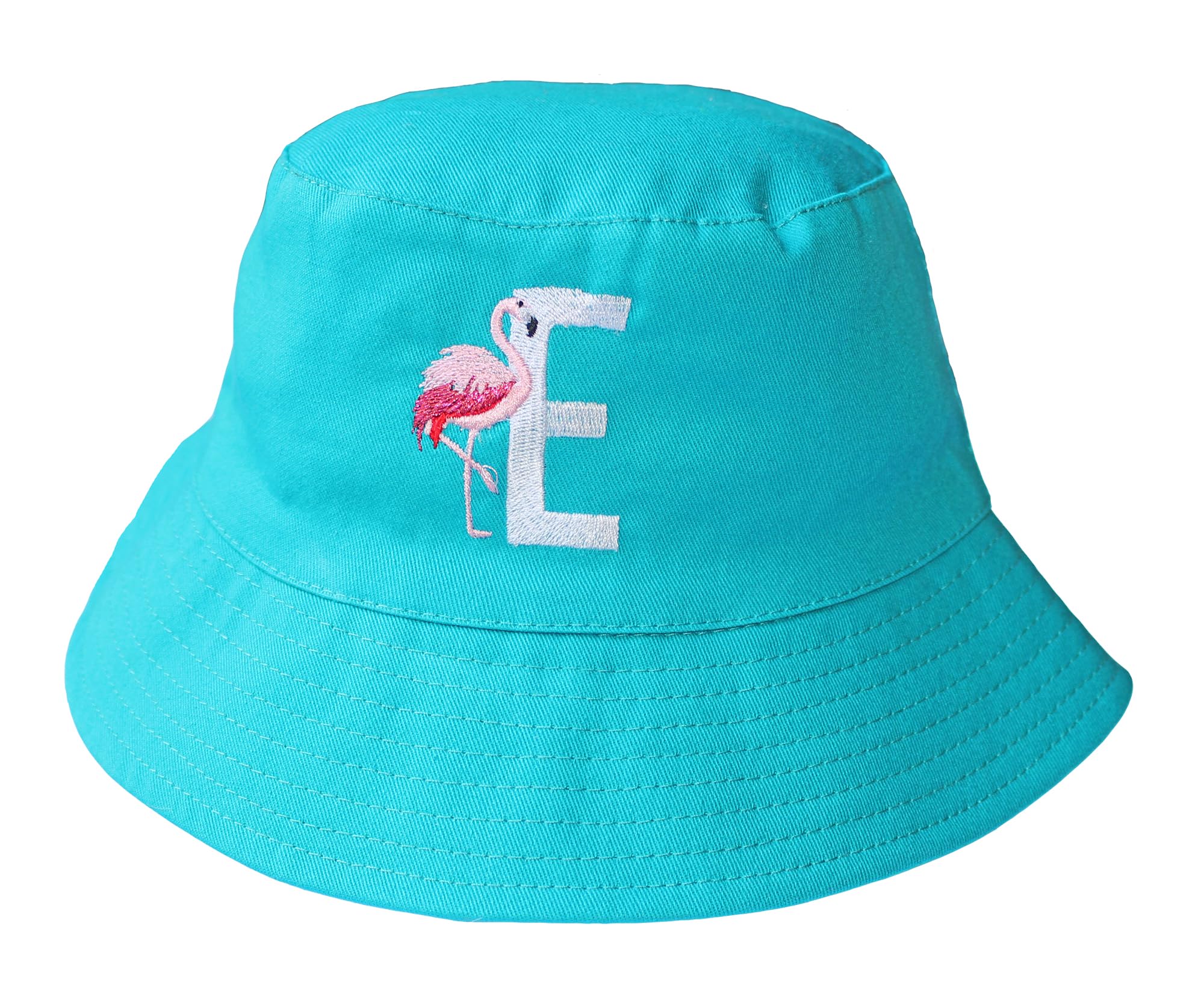 TeddyT's Personalised Kids Embroidered Initial & Flamingo Teal Bucket Sun Hat (UK, Age, 3 Years, 6 Years, Teal)