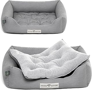 HOUND & NATURE Eco Zurich Dog Bed, Orthopaedic/Firm, Size S for Small Dogs, Cuddly, Fluffy Dog Bed, Washable with Reversible, Cushion (S - 75 x 60 cm, Light Grey) product image