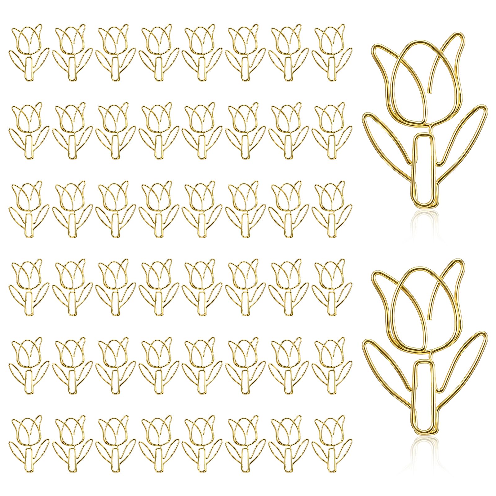 Sorcristy Cute Paper Clip 50pcs Flower Shape Papers Clips Gold Metal Funny Bookmarks Stainless Steel for Wedding Office Supplies Desk File Organization Decoration