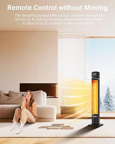 Miniatura 5 de Pasapair Calentador de patio al aire libre de 42 pulgadas, calentador de torre infrarrojo de 1500 W con control remoto, 12 niveles de calor y