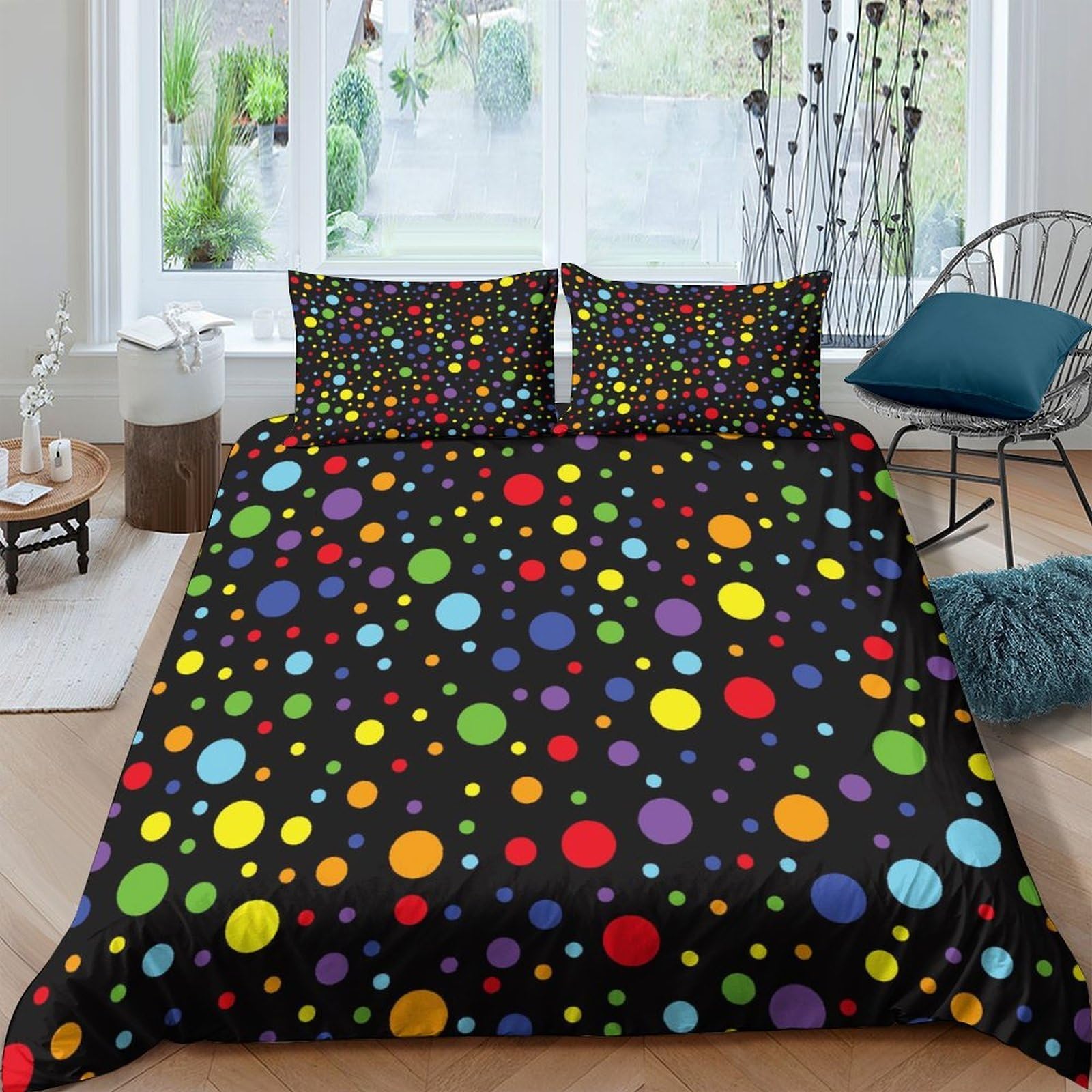 Ctjqhvkz Style-8 3D Printed Colorful Dots Fitted Sheet Microfiber Soft Rainbow Spots Bed Cover For Bedroom Dorm Guest Room Decor Single（135X200cm）