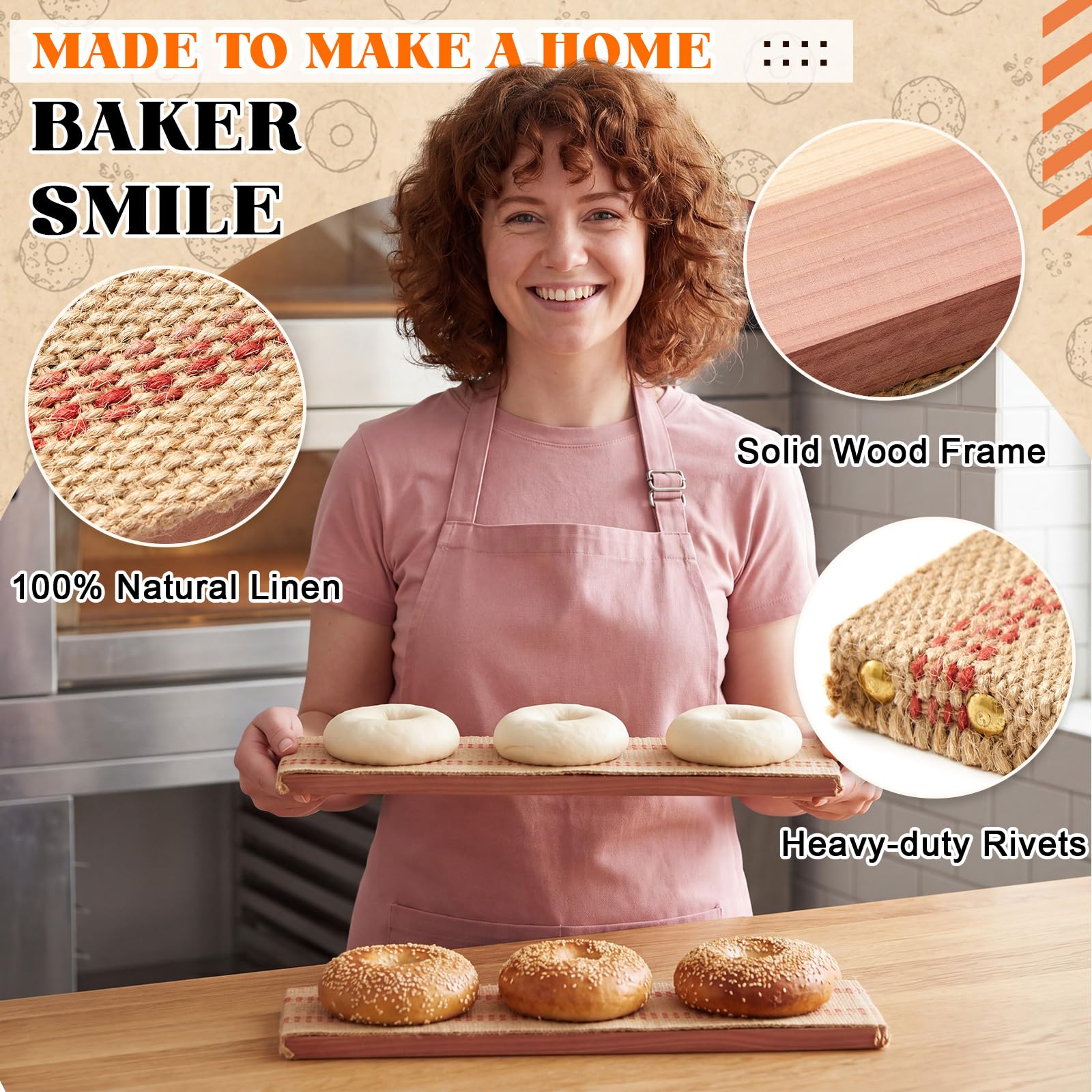 Sliner 3 vassoi da forno in legno di pino cedro con iuta essenziale, per tostatura di bagel, 40 x 9 x 2 cm, ideali per tostare una bella crosta di bagel, idea regalo