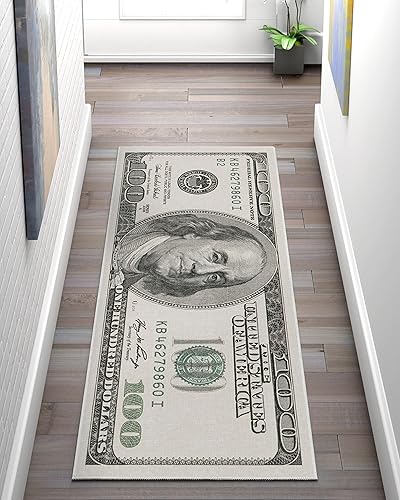 Well Woven Alfombra de dinero con collage de billetes de cien dólares verde versión 2006 2 pies x 5 pies