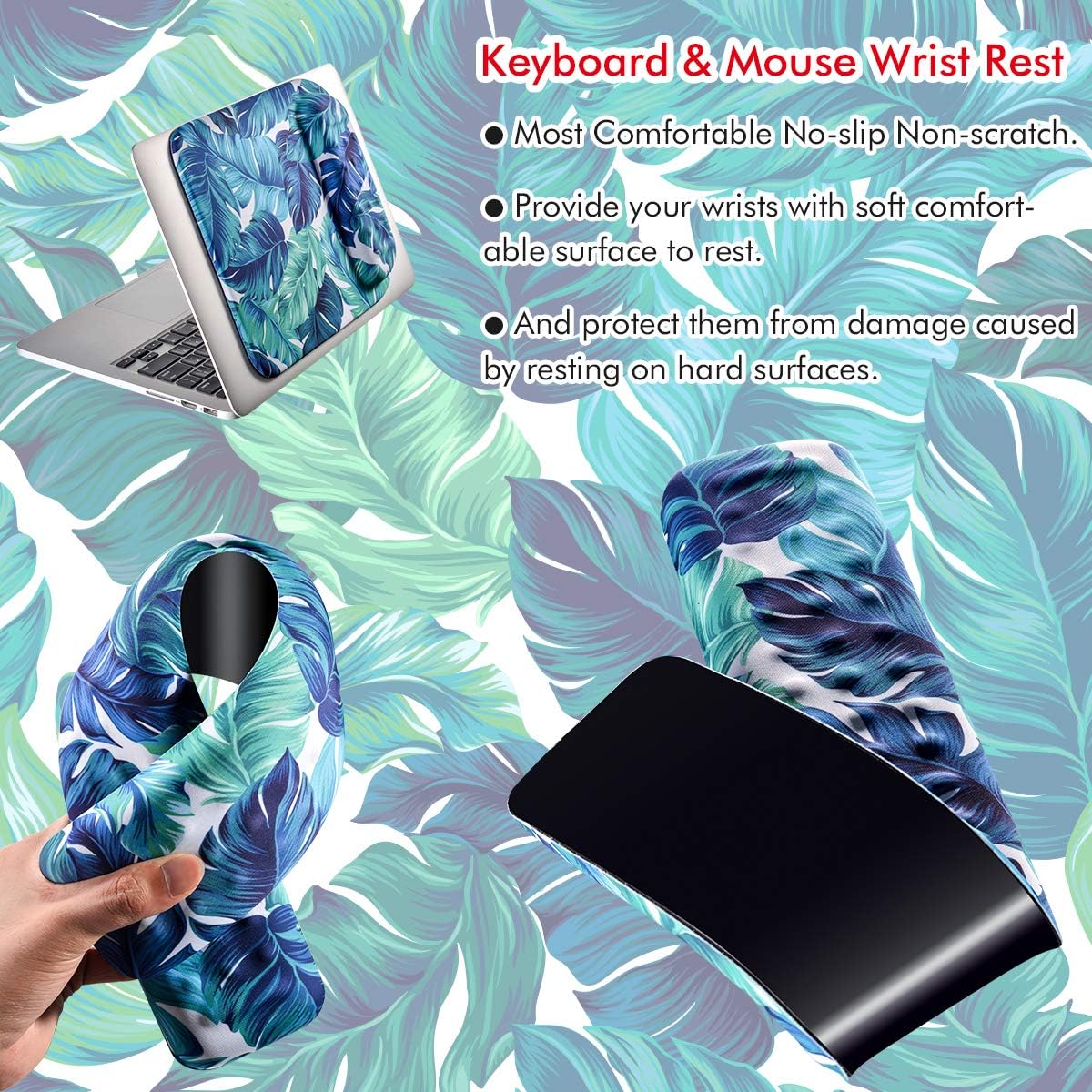 Mouse Pad and Keyboard Wrist Rest, Smooth Superfine Fibre Surface,Gel Memory Foam Ergonomic Wrist Rest Support – Computer, Laptop, Mac, Gaming and Office, Durable, Comfortable and Pain Relief