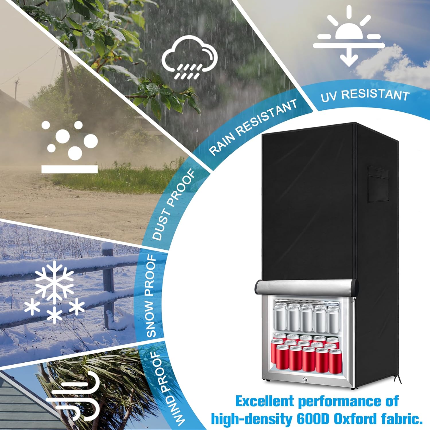 Outdoor Refrigerator Cover Outdoor Dustproof Freezer Covers for Protecting Upright Freezers/Beverage Refrigerator Suitable for Large Cold Rooms (Black, 33" x 33" x 67")