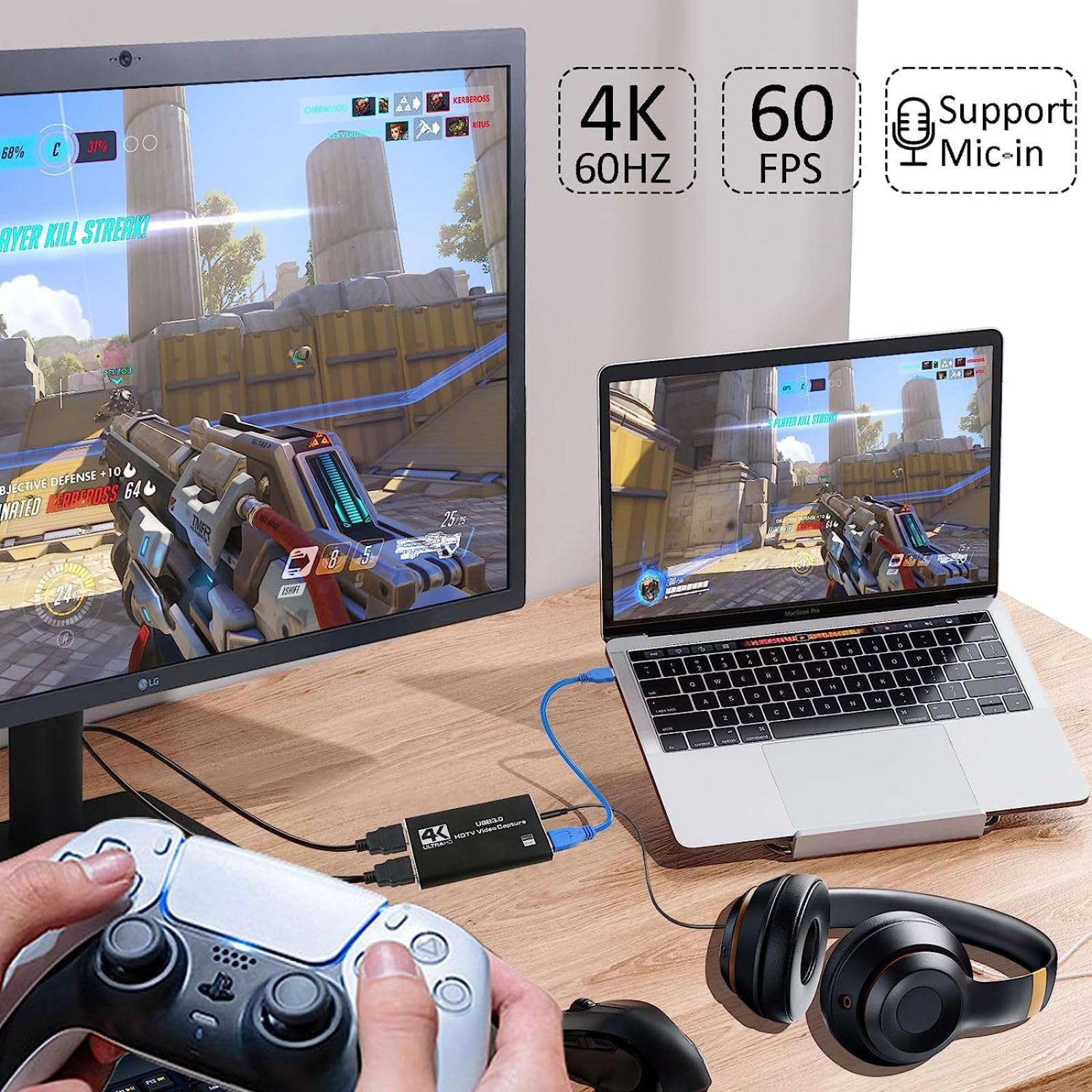Capturadora Video. HDMI 4K Loop-out 1080P 60FPS/2K 30FPS. USB 3.0 de Alta Velocidad. Capturadora Switch/PS5/cámara/PC/OBS. De hdmi a USB 3.0. ALBURANⓇ