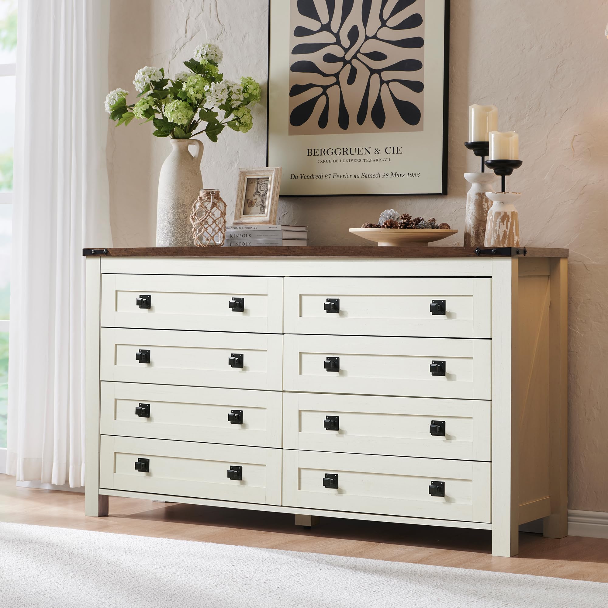 Amazon.com: RedLemon Farmhouse 8 Drawer Dresser for Bedroom, 54 Inch Wide  Rustic Wood Dresser TV Stand, Dresser Chest of Drawers for Closet, Living  Room, Hallway, Antique White : Home & Kitchen