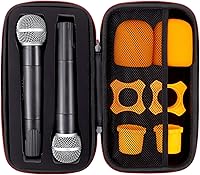 Vista 1 de Vaguelly Bolsa de micrófono dual: bolsa de almacenamiento portátil de mano, con exterior de carcasa dura de EVA e interior acolchado de esponja