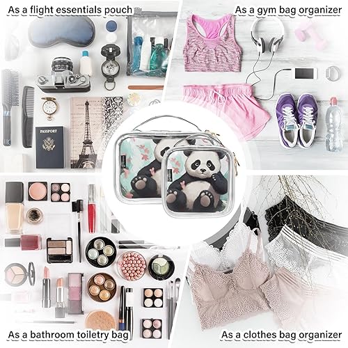 Miniatura 7 de Kawaii Panda - Neceser transparente para viajar, paquete de 2 bolsas de cosméticos de maquillaje con cremallera, bolsa de viaje para artículos de