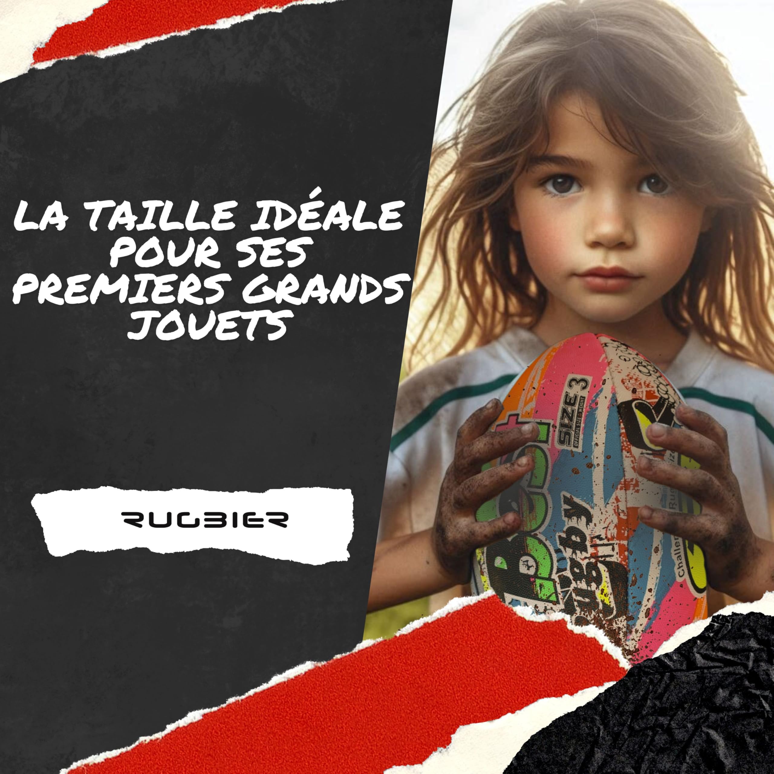 Ballon de Rugby pour Enfants T3 – Ballon pour École - Initiation et Entraînement - Design Exclusif - Modèle Best Rugby