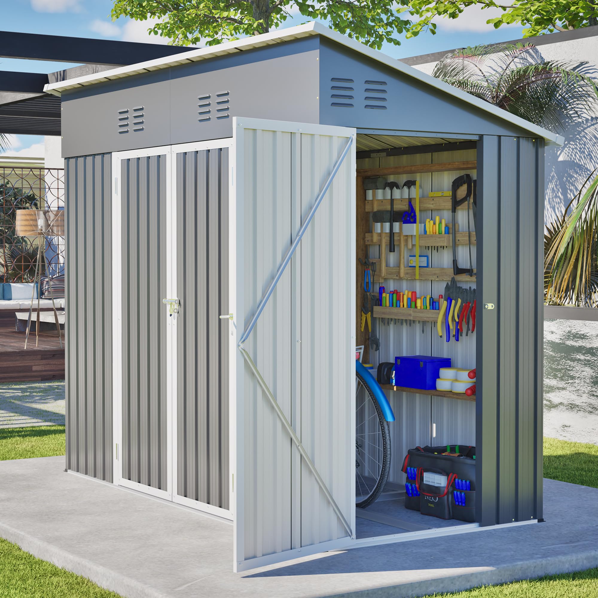 Amazon.com : LZbeiteM 4' x 8' Metal Shed with Two Doors,Outdoor
