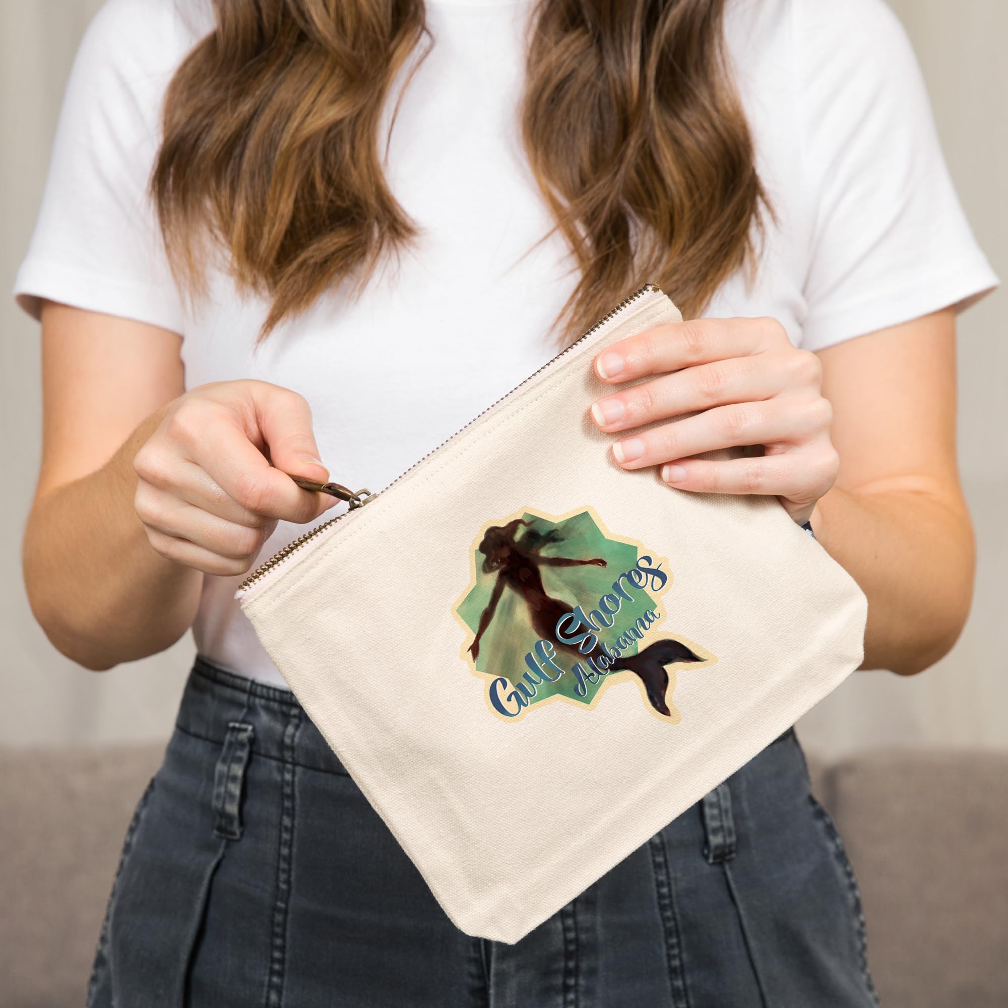 Gulf Shores, Alabama, Mermaid Underwater, 100% Cotton Zipper Pouch, Travel Accessory, Go Bag