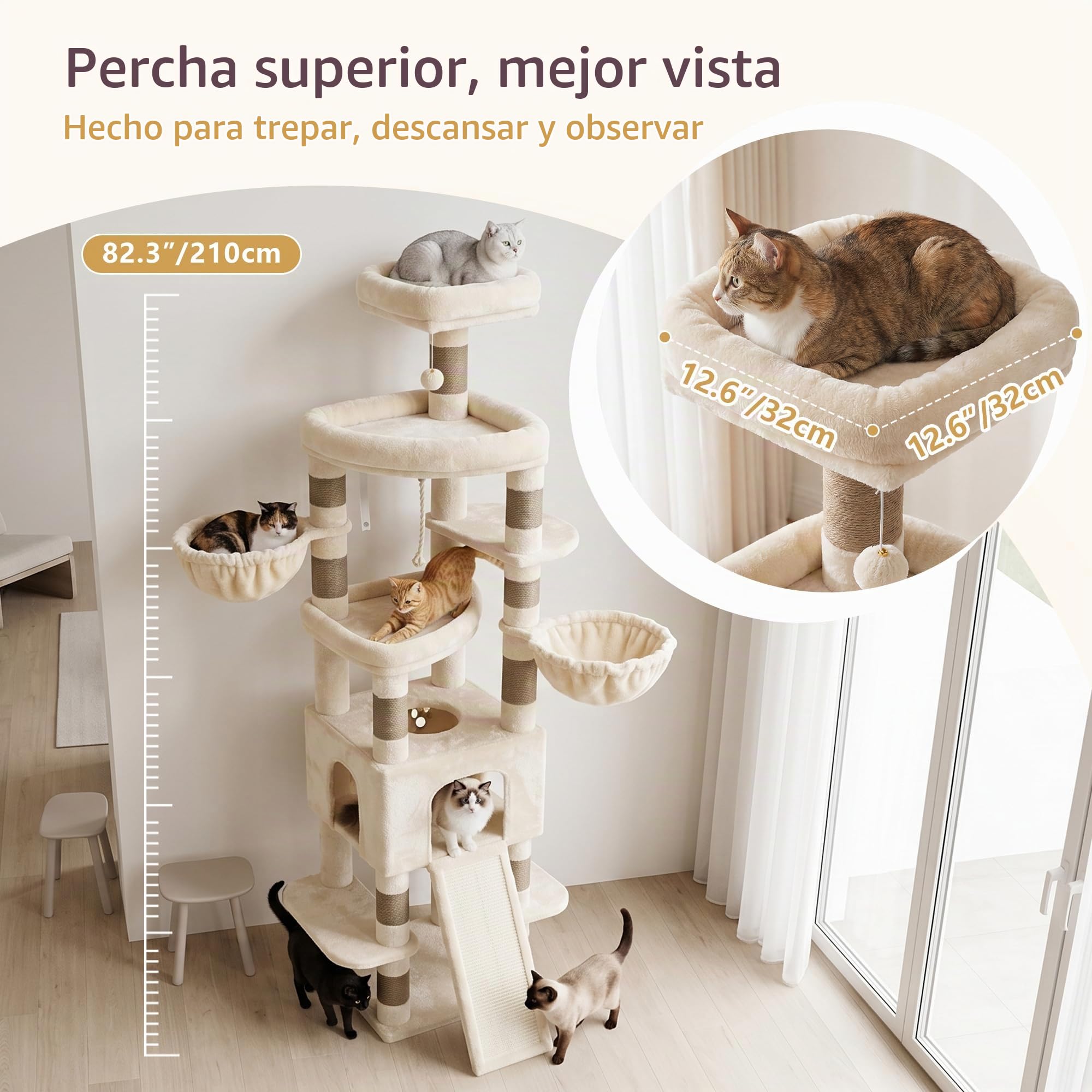 Heybly Árbol para Gatos XXL 210 cm, Beige HCT063MJ