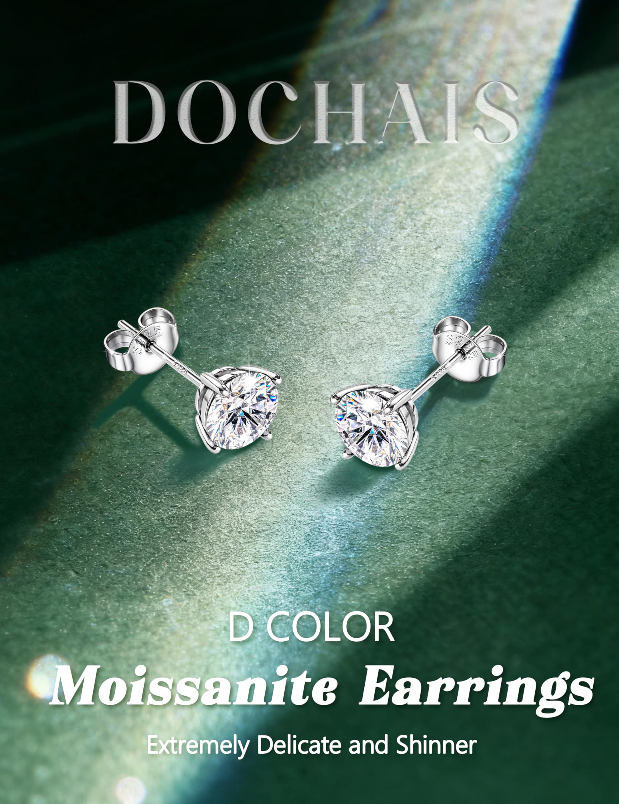Dochais Moissanite Ohrringe Damen Herren Ohrstecker Sterling Silber 925 Weißgold 18K Ohrringe Brilliant Runde Schnitt D Farbe VVS1 Erstellt Diamant Ohrstecker Hypoallergene Schmuck Geschenk 4-7MM
