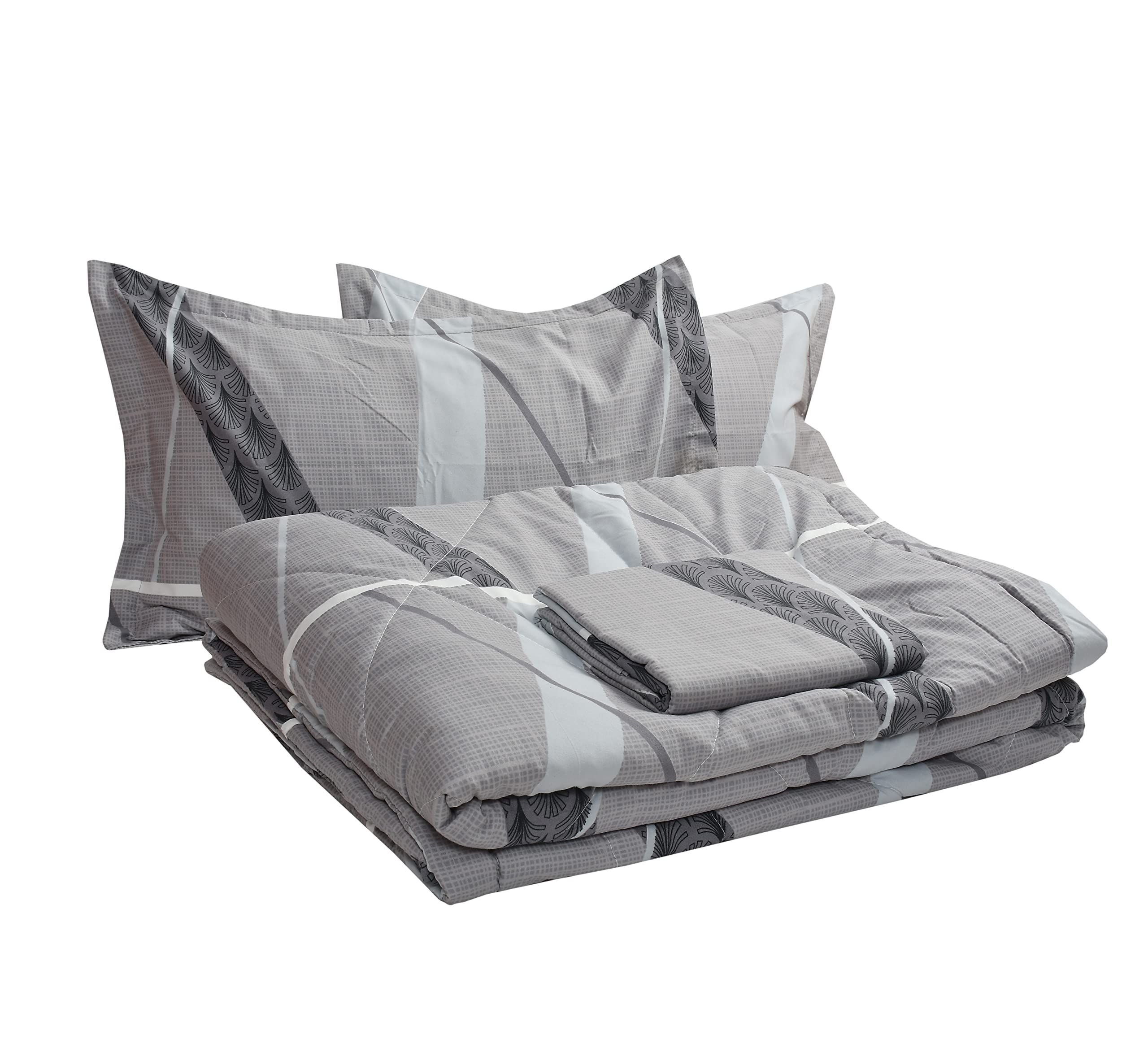 Jashan 350TC Cotton Super Soft Light Weight AC Comforter Set King Size Double Bed with 1 Flat bedsheet and 2 Pillow Covers, 4 Pieces Bedding Set in a Bag (90x100 inch, Grey & Black)