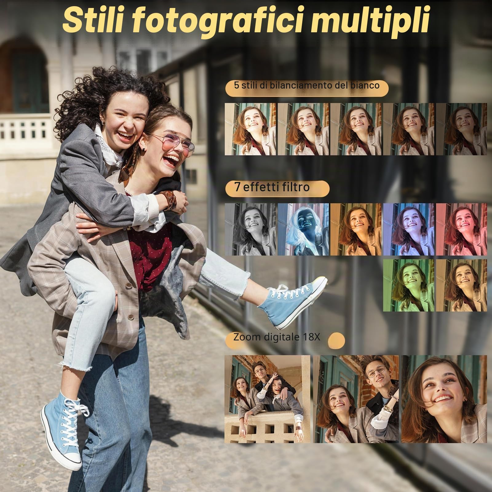 Fotocamera digitale 5K – WiFi 75 MP fotocamera per fotografia – fotocamera UHD Vlogging per YouTube con schermo 3 pollici 180 ° Flip Screen – Autofocus Compact Video Travel Camara con zoom 18X, scheda