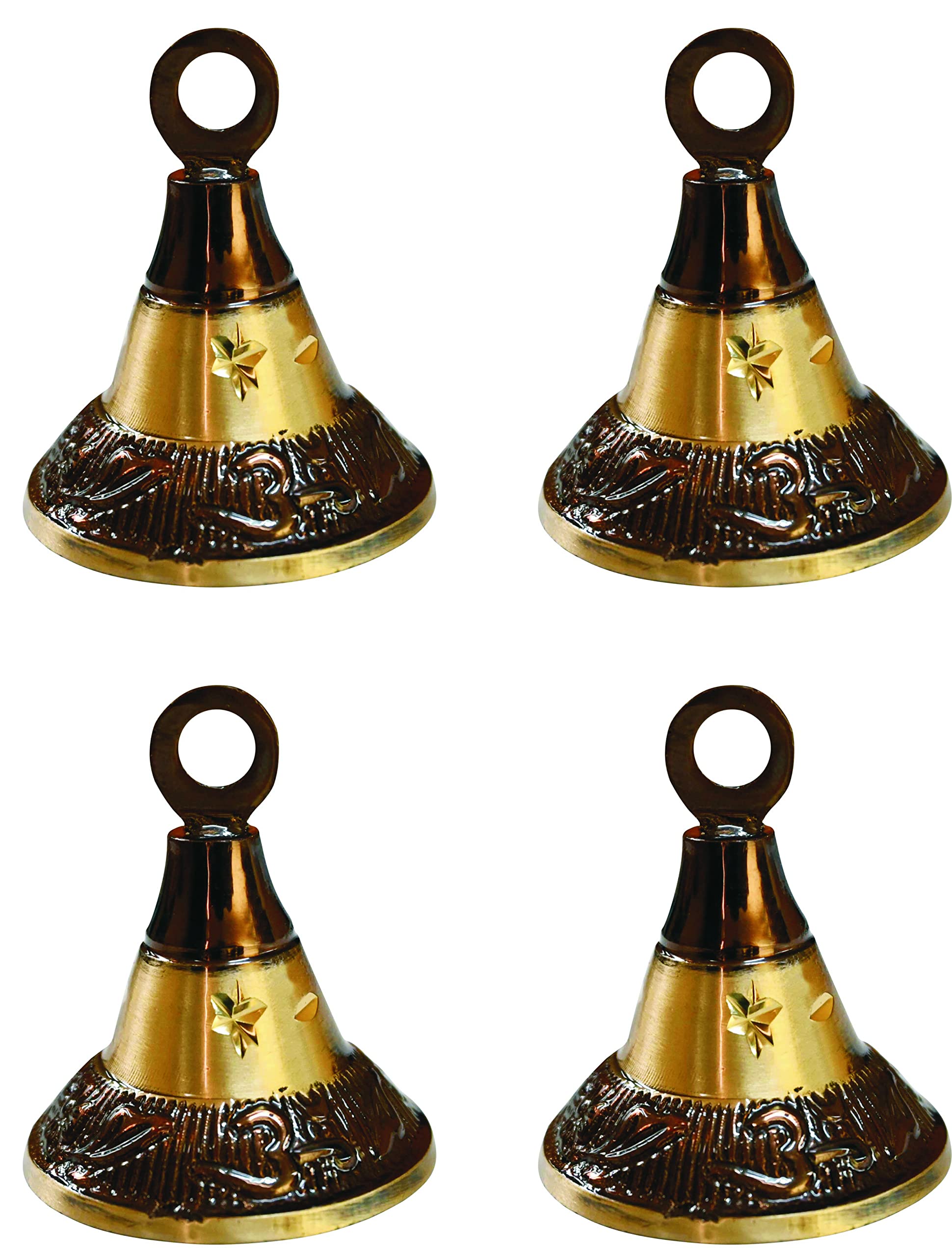 MBI Set of 4 Brass Bells Leaf Inscribed for Hanging in Home, Temple & for Christmas Decoration| Wind Chimes Making, Home & Decor| Dog Training| House-Door Bell| Animal Neck-Bell
