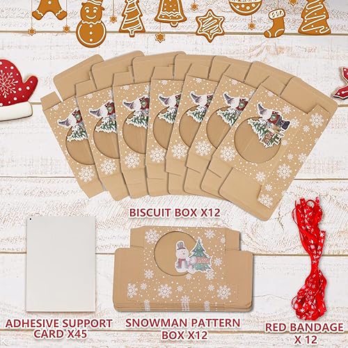 Miniatura 3 de OurWarm 12 paquetes de cajas de galletas de Navidad con ventana, cajas de panadería Kraft de grado alimenticio con papel de aceite y cintas, cajas