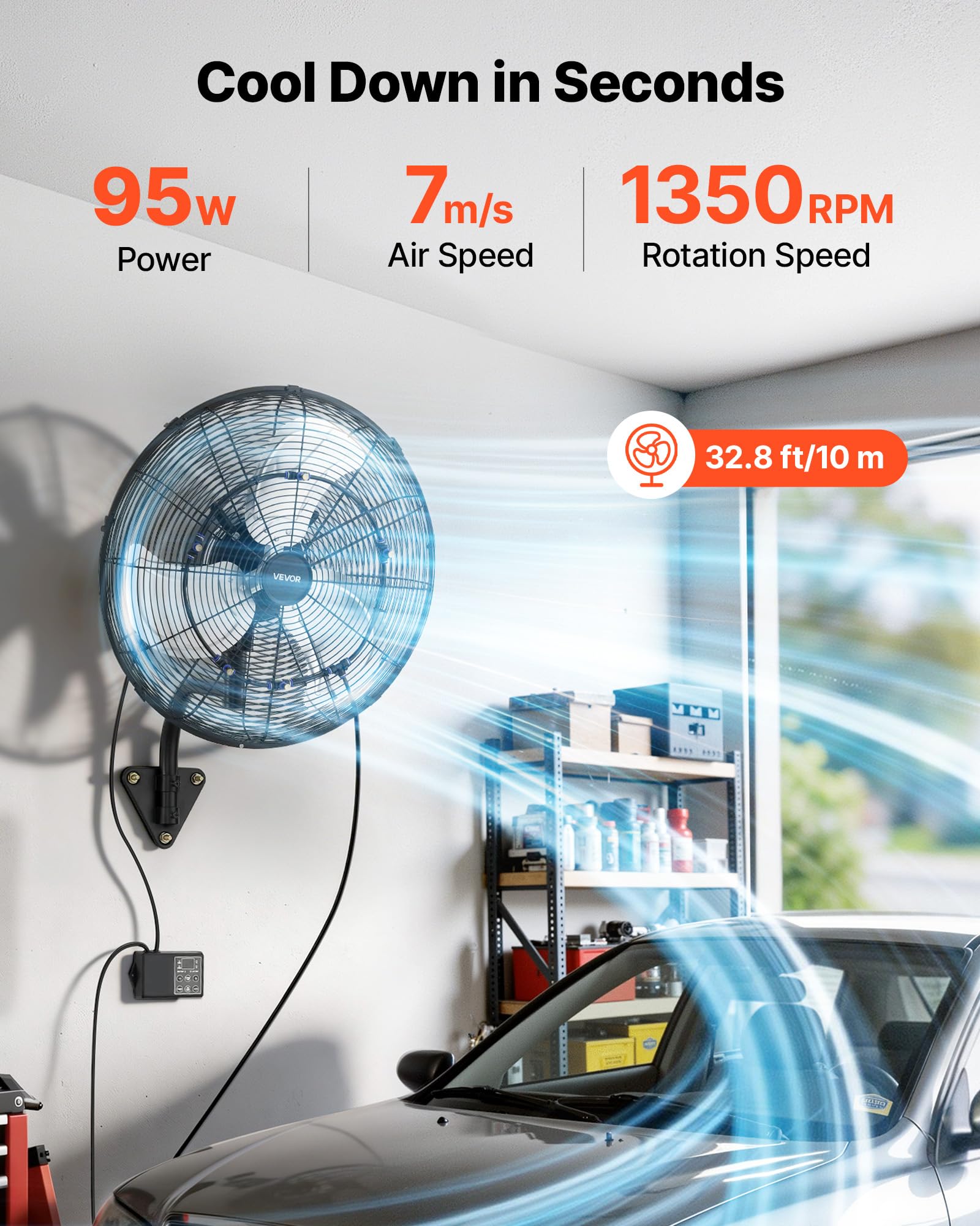 VEVOR Ventilatore da Parete Industriale, 505 mm, Ventilatore Oscillante a Muro con Nebulizzazione, IP44, 3 Velocità, Telecomando, Flusso d'Aria Potente, per Officine, Garage e Ambienti Commerciali