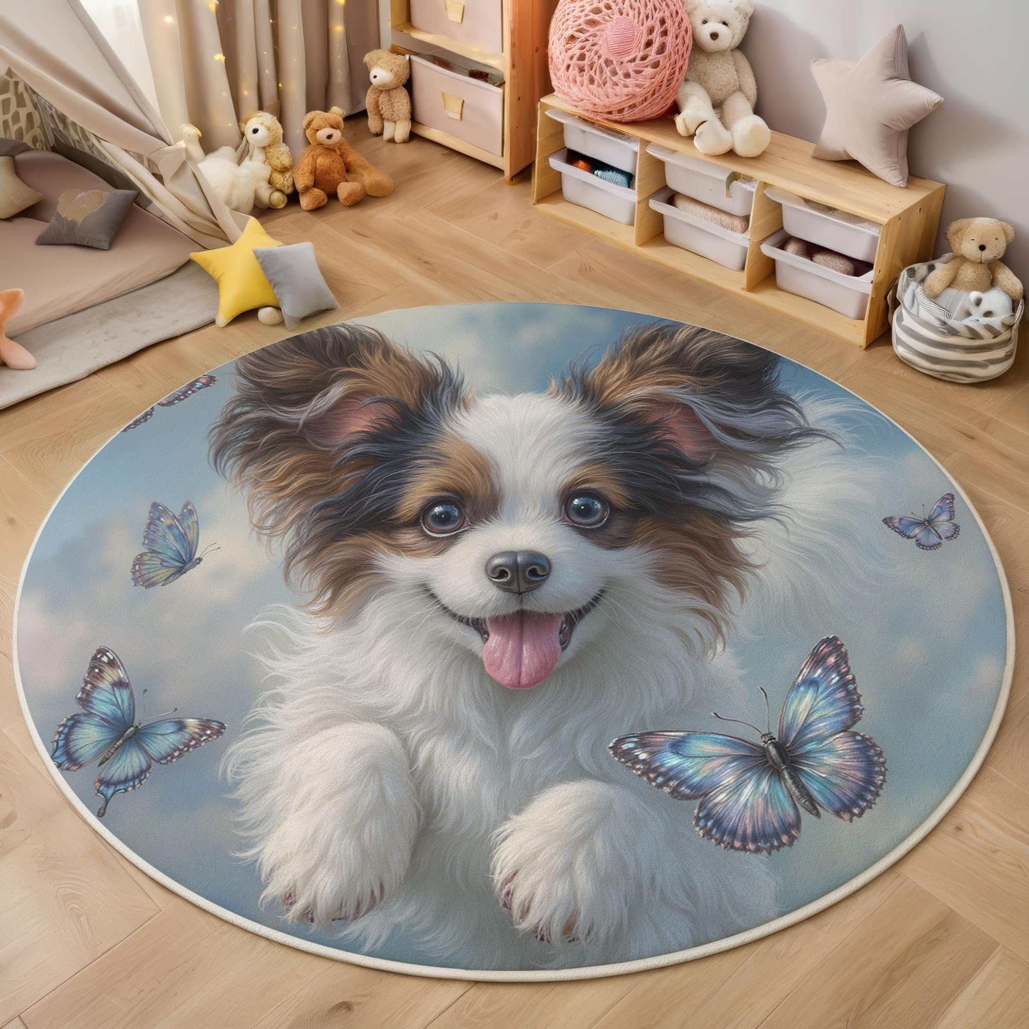 Tapis illustration animale pour chambre d'enfant, moquette douce bleue lavable pour salon