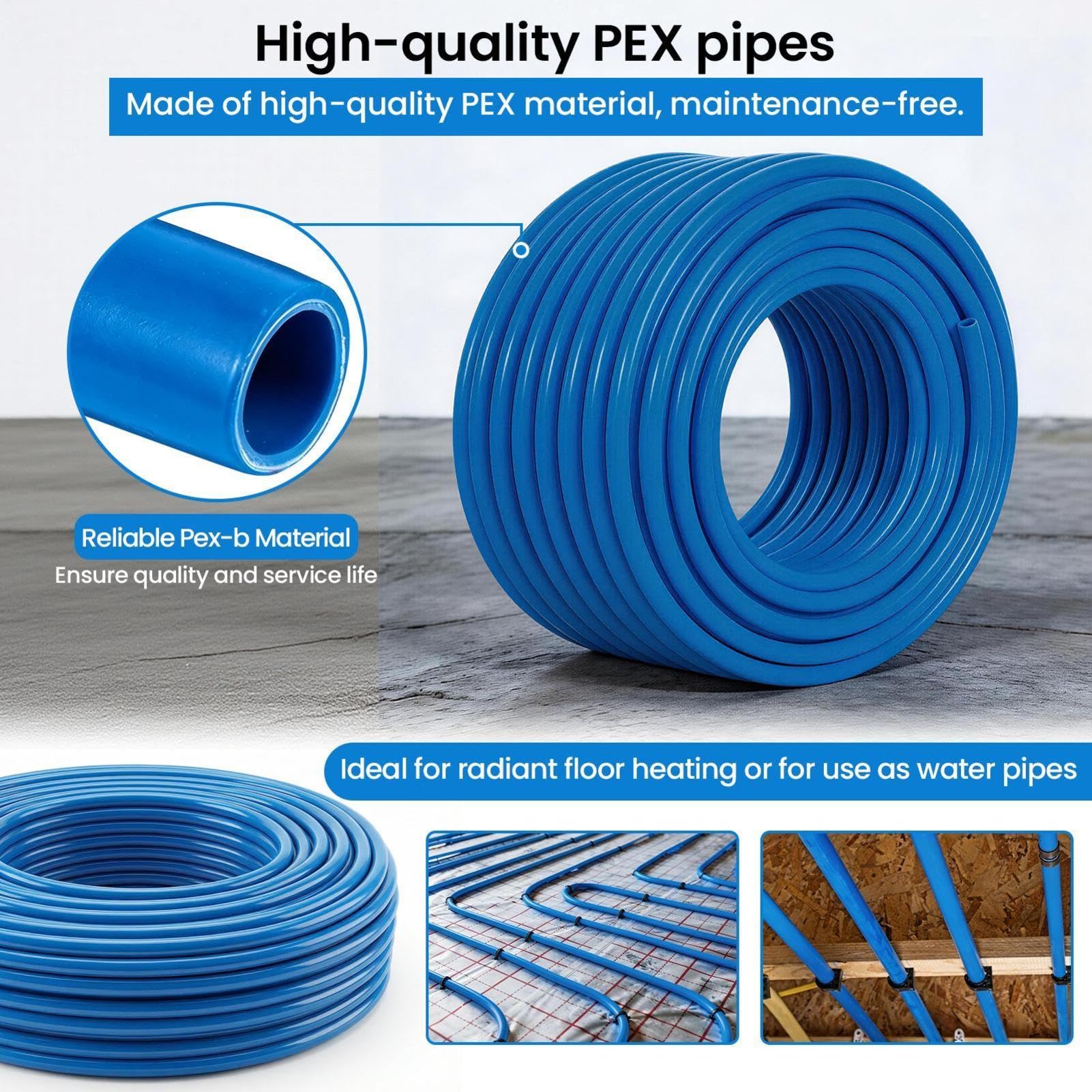 16 mm x 50 m Tubería multicapa PEXs con capa de aluminio, tubería resistente para instalaciones de calefacción suelo radiante y radiadores residenciales