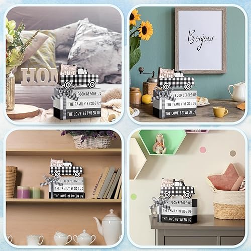 Miniatura 7 de Jetec 4 piezas de decoración de mesa de madera de granja, decoración rústica de bandeja escalonada para el hogar, centro de mesa blanco y negro,