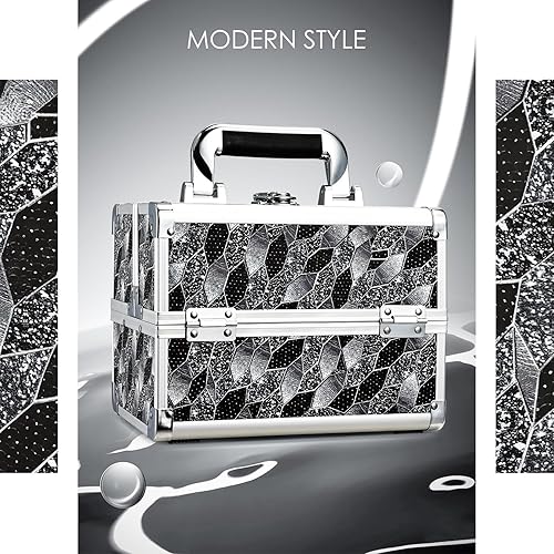 Vista 2 de Joligrace Estuche organizador de maquillaje, caja de maquillaje portátil para cosméticos, estuche de almacenamiento duro con 2 bandejas de bloqueo