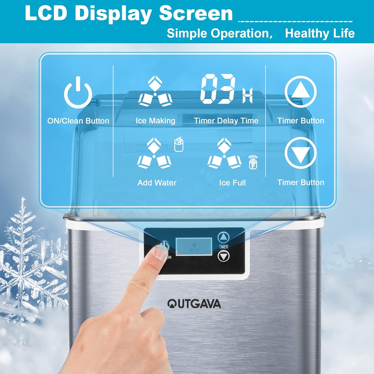 OUTGAVA Nugget Ice Maker Countertop Compact Ice Making Machine with