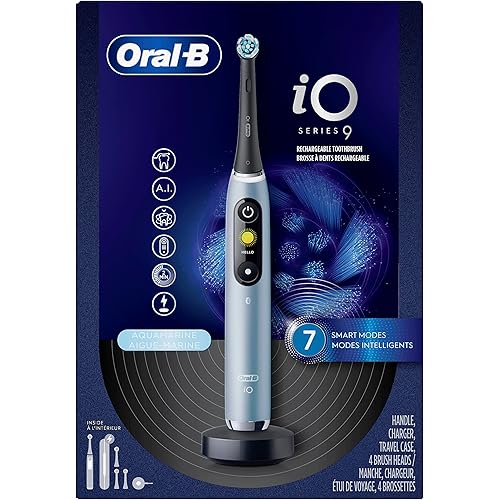 Oral-B iO Series 9 Electric Toothbrush with 4 Brush Heads, Aqua Alabaster