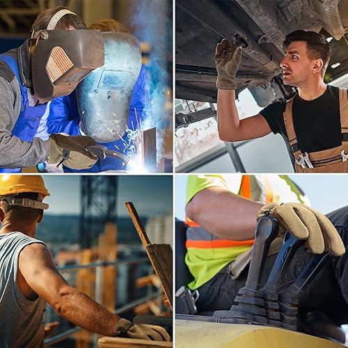 Miniatura 17 de Guantes de trabajo de cuero para hombres y mujeres con forro de algodón, guantes de trabajo grandes a prueba de espinas, cactus para jardinería