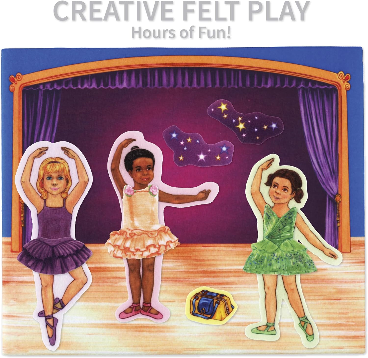 Little Folk Visuals Felt Fun: Ballerina Precut Flannel/Felt Board Figures with 13x15 Inches Mounted Playboard, 28 Pieces Set