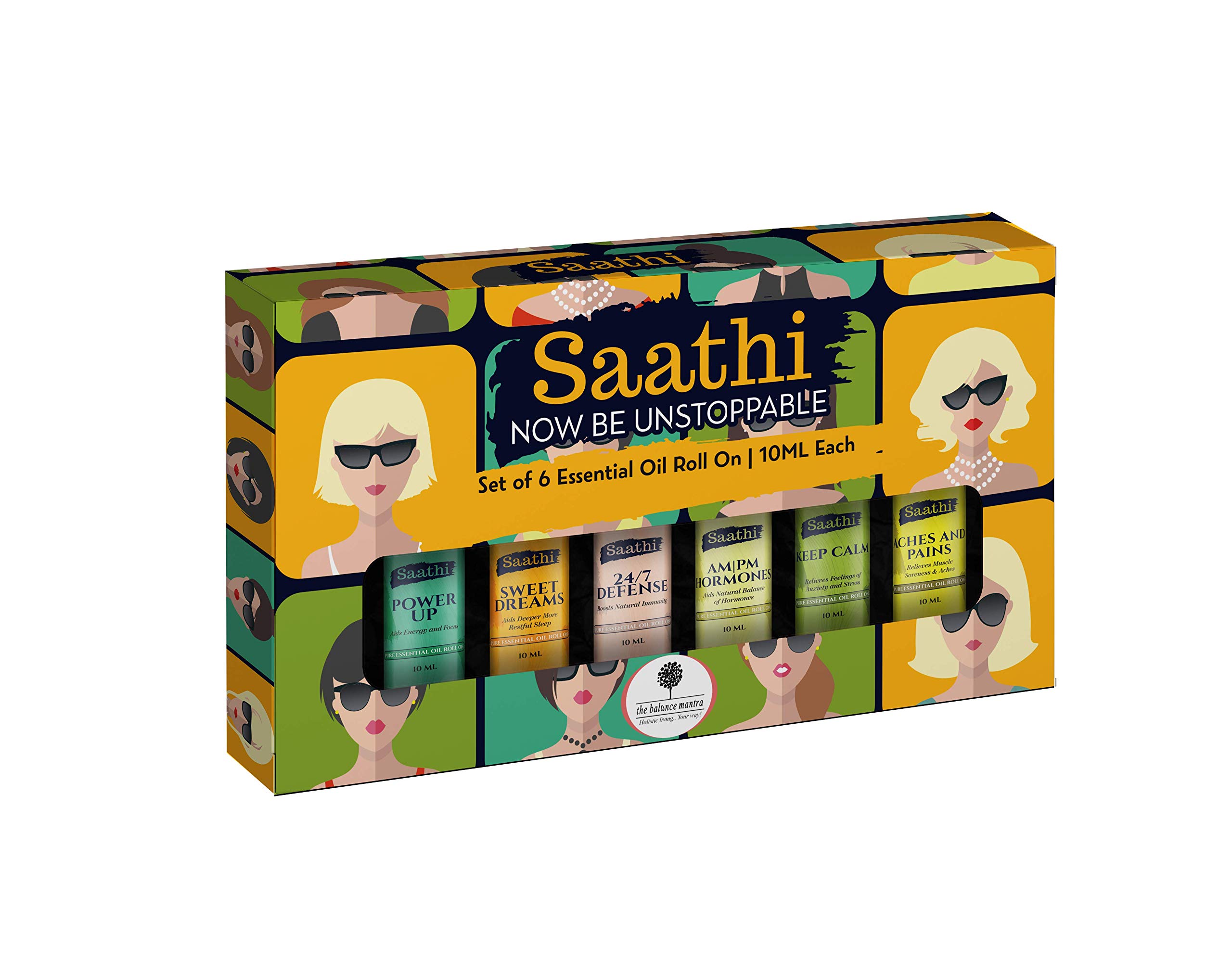 The Balance Mantra Sweet Dreams Power Up AM/PM Hormones Aches and Pain Relief 24/7 Defense Roll On , Set of 6