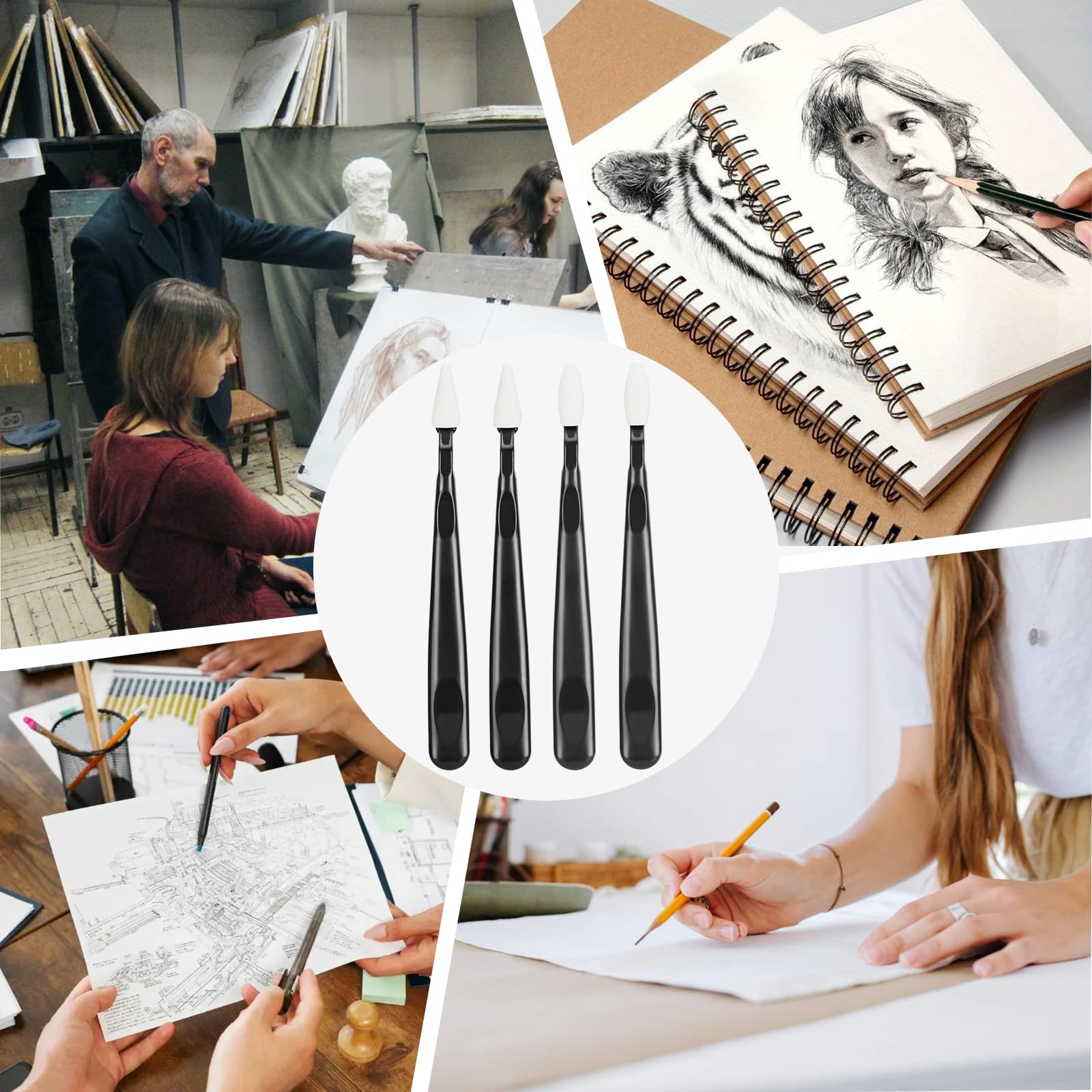 AGPTEK 44 Pcs Skizzenwischstifte, Skizzenwischer Set, Sketch Wiping Pen mit Rub Schwamm Skizze Trimmer Löschen Schwamm Wischer für Studenten Künstler Kohle Malerei Pinsel Art Supplies