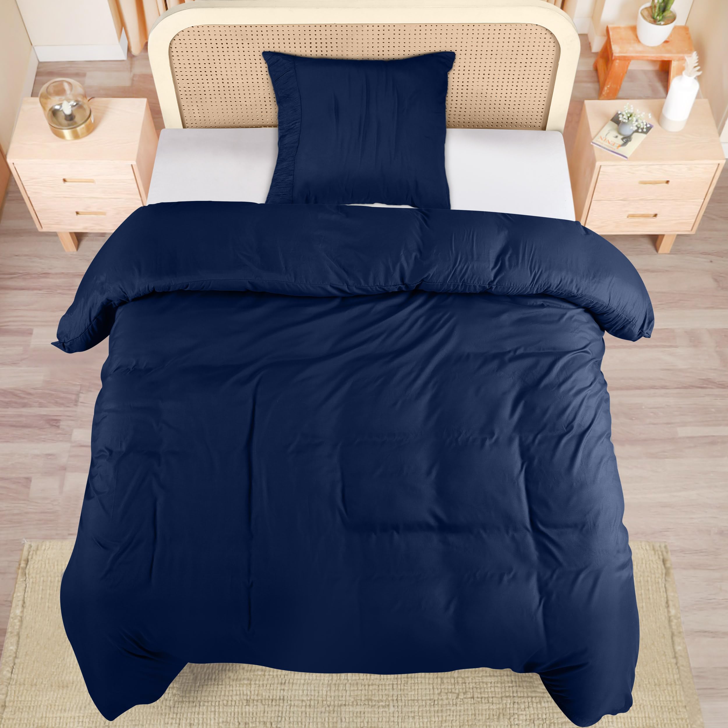 Utopia Bedding Funda Nórdica Cama 90 - Juego de Funda Nórdica de Microfibra Poliéster 135x200 cm y 1 Funda de Almohada con Dobladillo Plisado 80x80 cm (Azul Marino)
