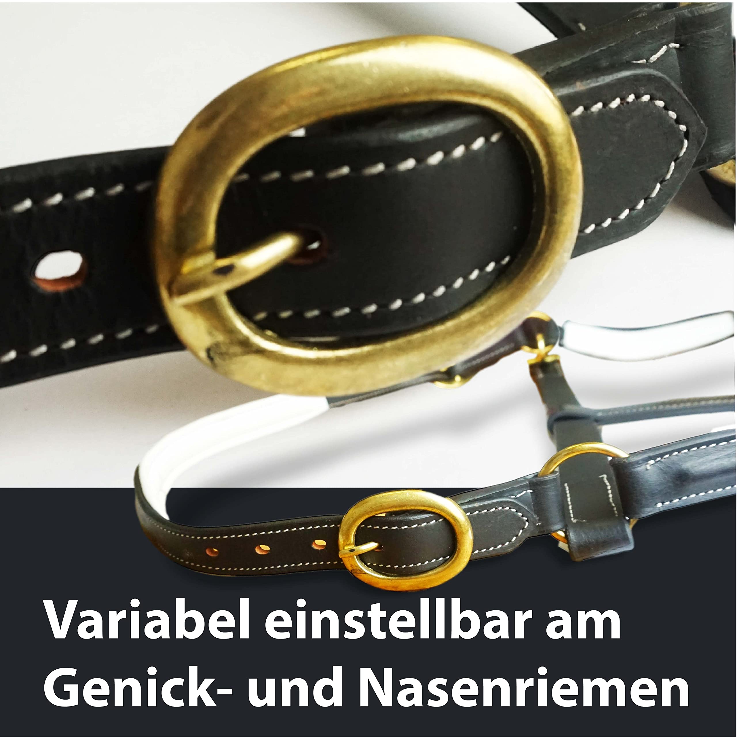 Leather Halter for Horses Premium Horse in Pony, Warmblood, Cob, Cold-Blood, Safe and Tear-Resistant (Pony, Black-White) - Image 2