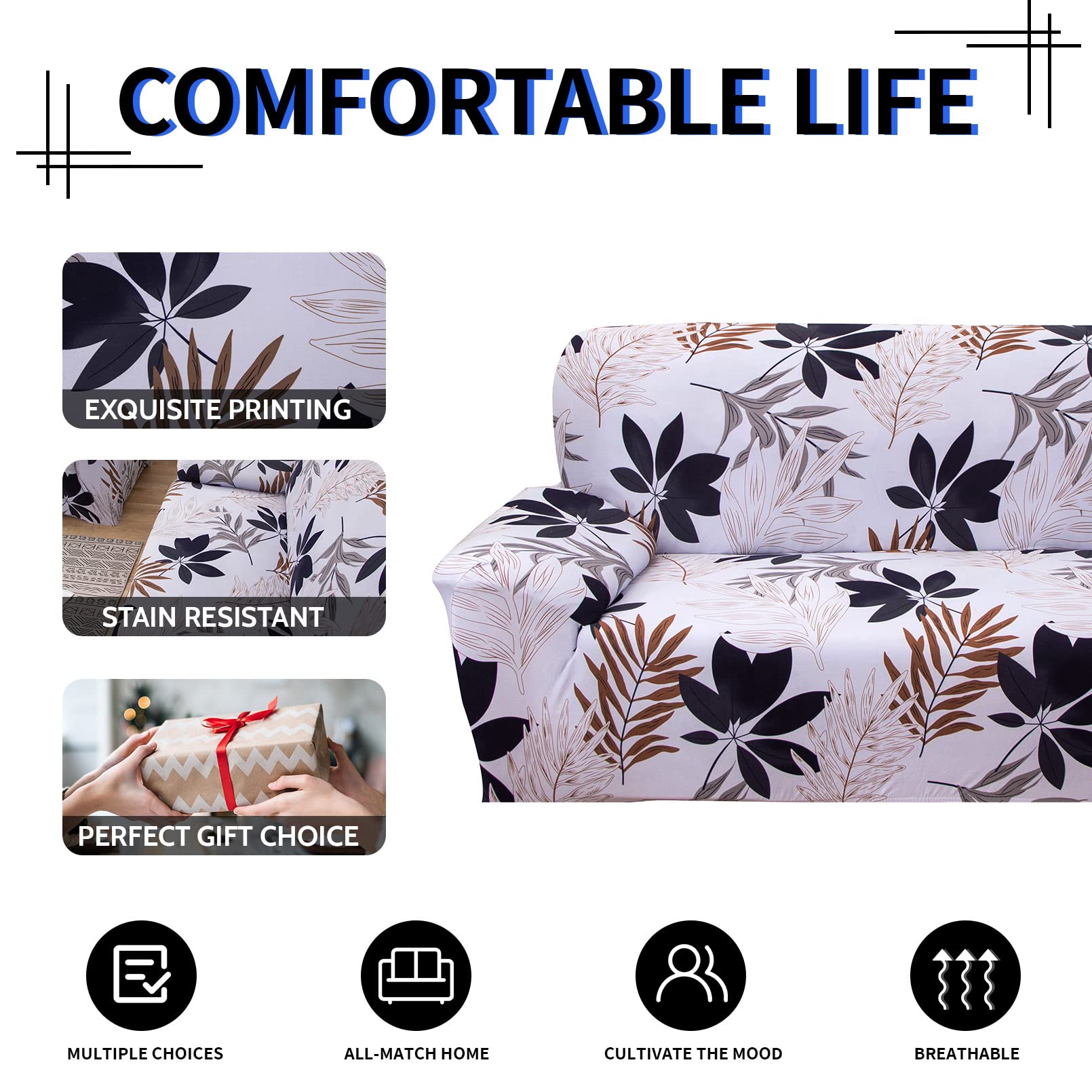 Lydevo Copridivano Elasticizzato 2 Posti Fodere Copri Divano con Braccioli con 2 Copricuscini Moderno Copridivano Fantasia Universale Antiscivolo Lavabile Divano Protector,Foresta Botanica