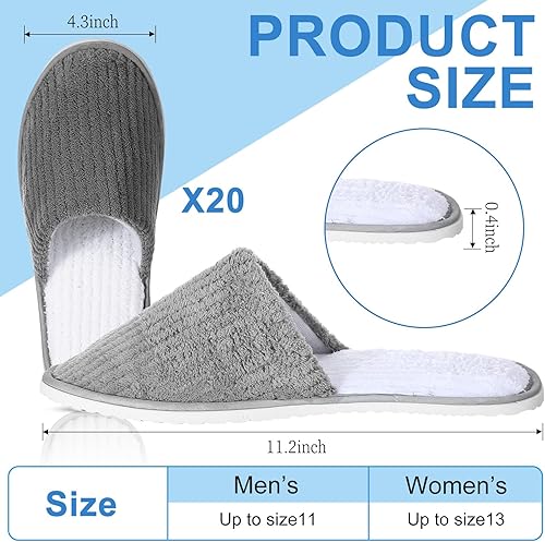 Miniatura 9 de Panitay 20 pares de pantuflas de spa para invitados, pantuflas de hotel, punta cerrada, reutilizables, para interiores, lavables, con triple capa,