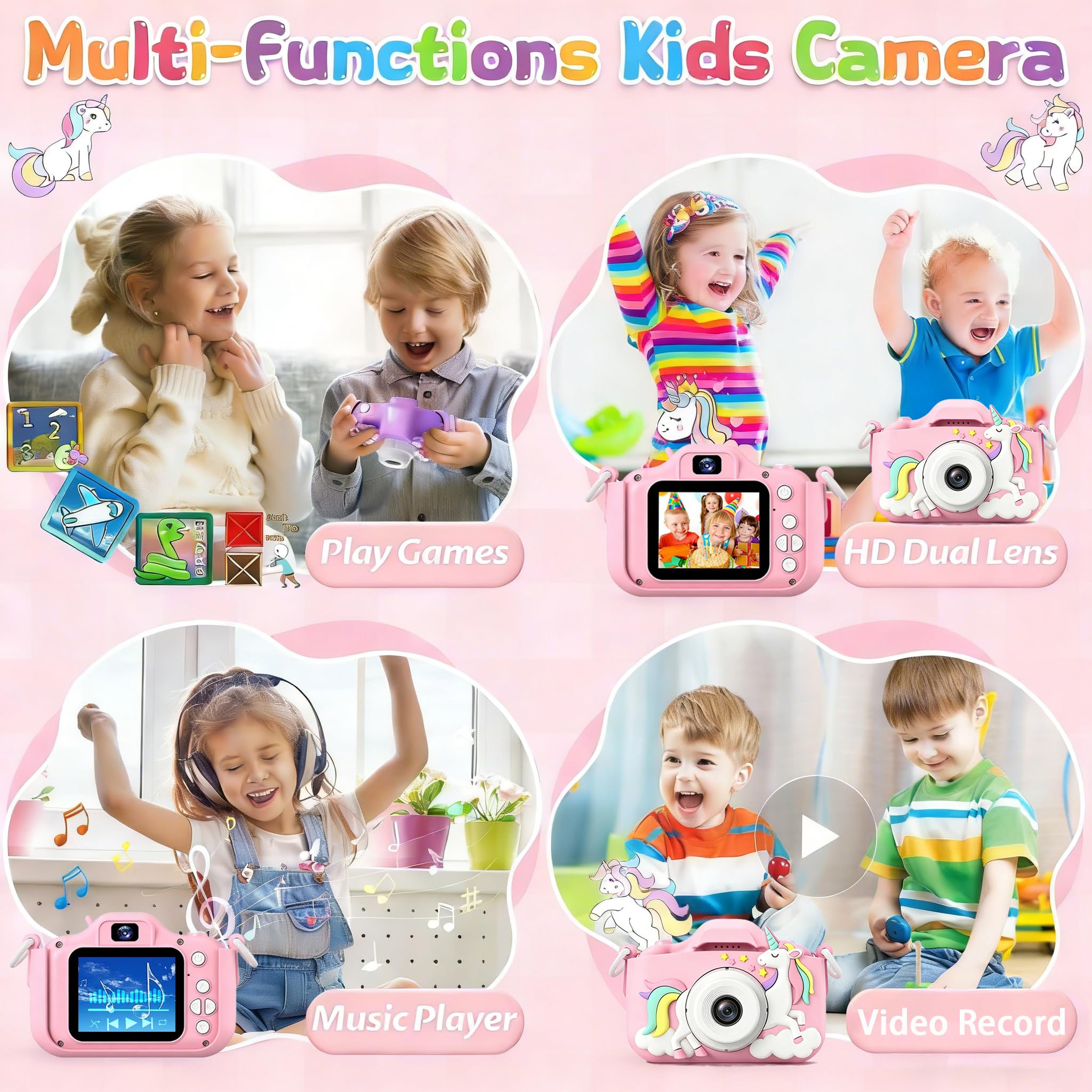 Kids Camera, Digital Camera for Girls 48 MP HD 1080P IPS Screen Dual Selfie Digital Toddler Video Camera Toy for Kids - Image 7