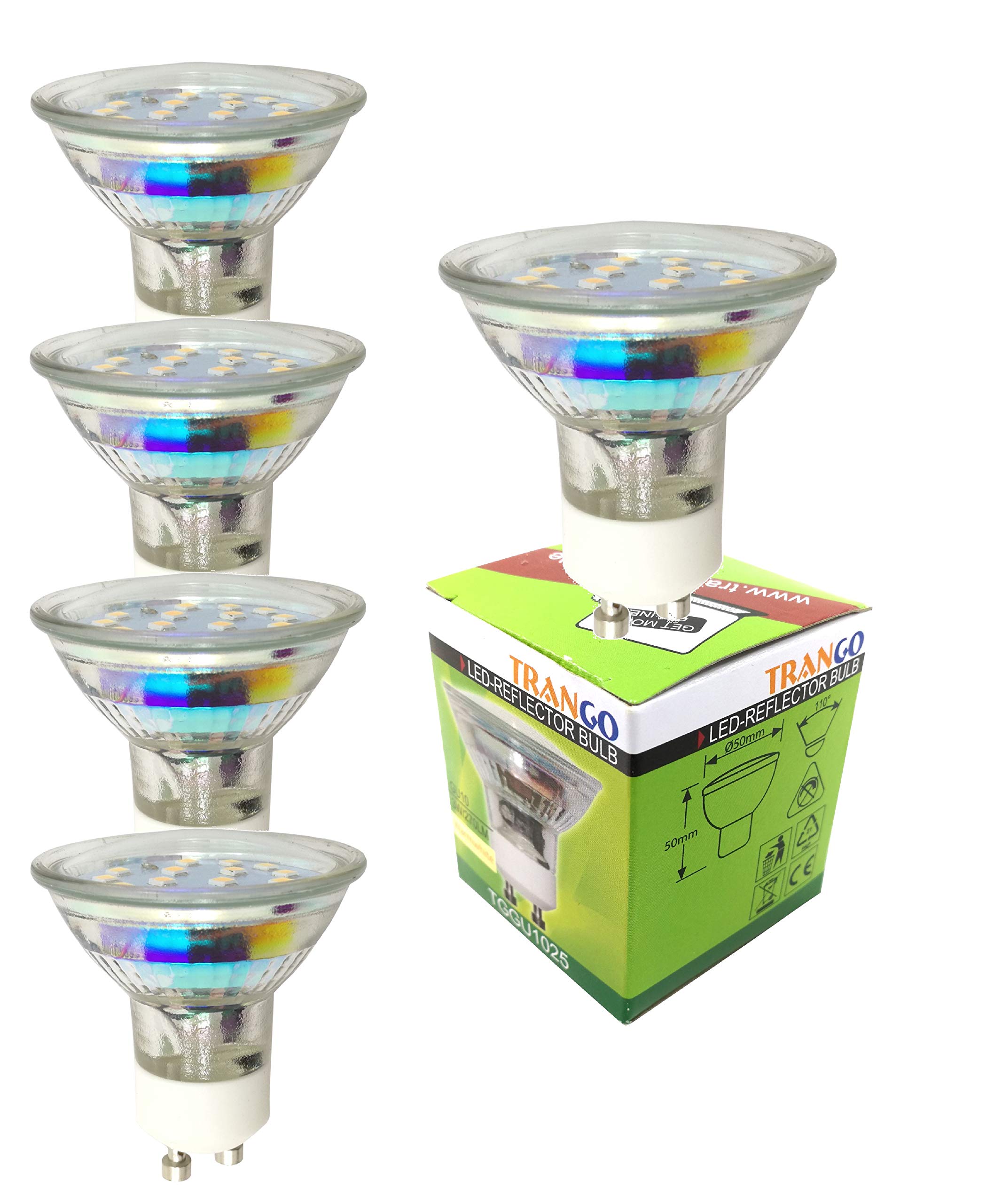 Trango 5er Set *CRYSTAL* Deckenstrahler 6729S-05GUSD aus Glas handgeschliffen inkl. 5x 3-Stufen dimmbar GU10 LED Leuchtmittel 3000K warmweiß, Einbauleuchte, Einbauspot, Deckenleuchte