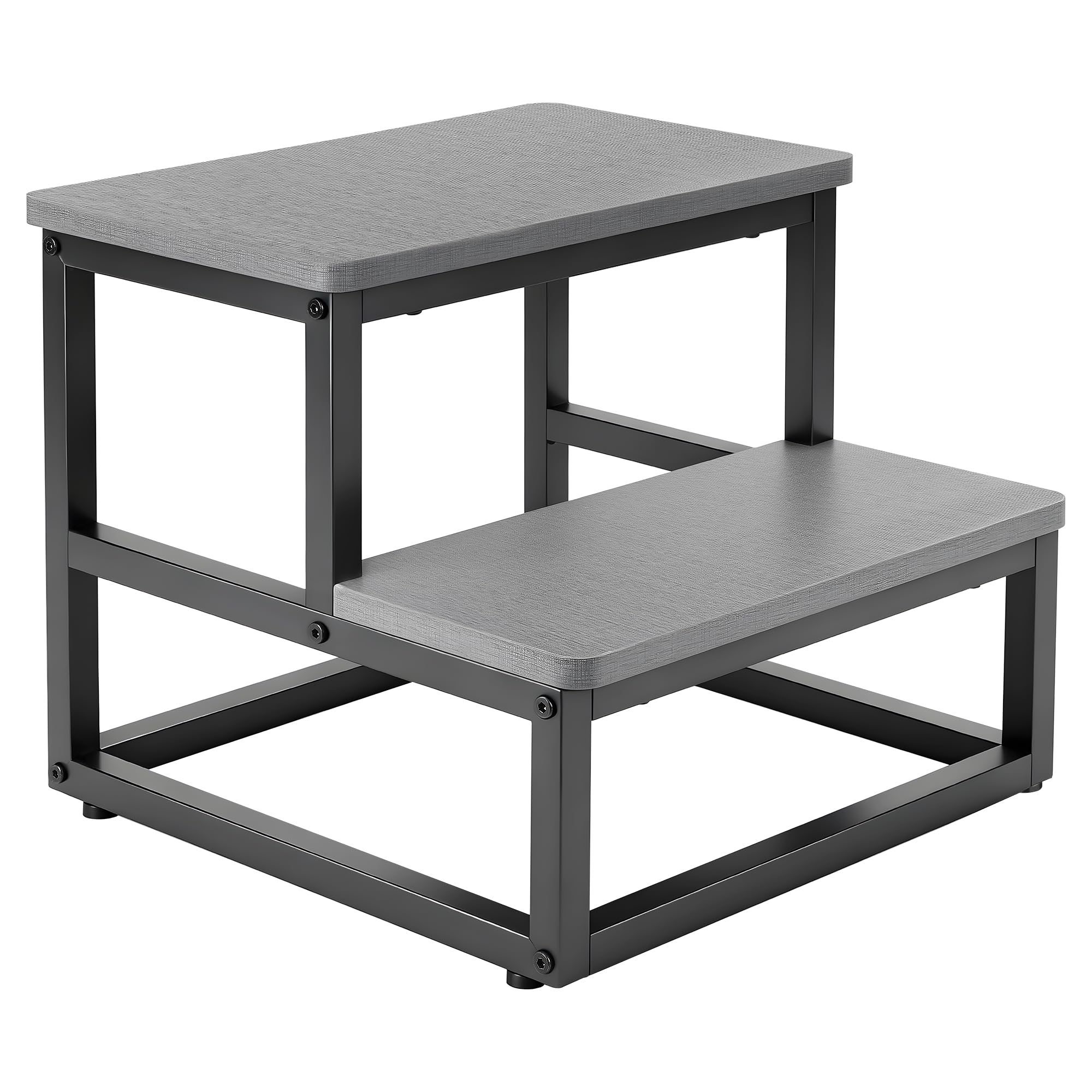 Step Stools for Adults Kids, Heavy Duty 2 Step Stool with 500 Lbs Capacity Non-Slip Feet and Rounded Edges Wooden Foot Stool for High Bed Kitchen Bathroom RV Outdoor (Grey)
