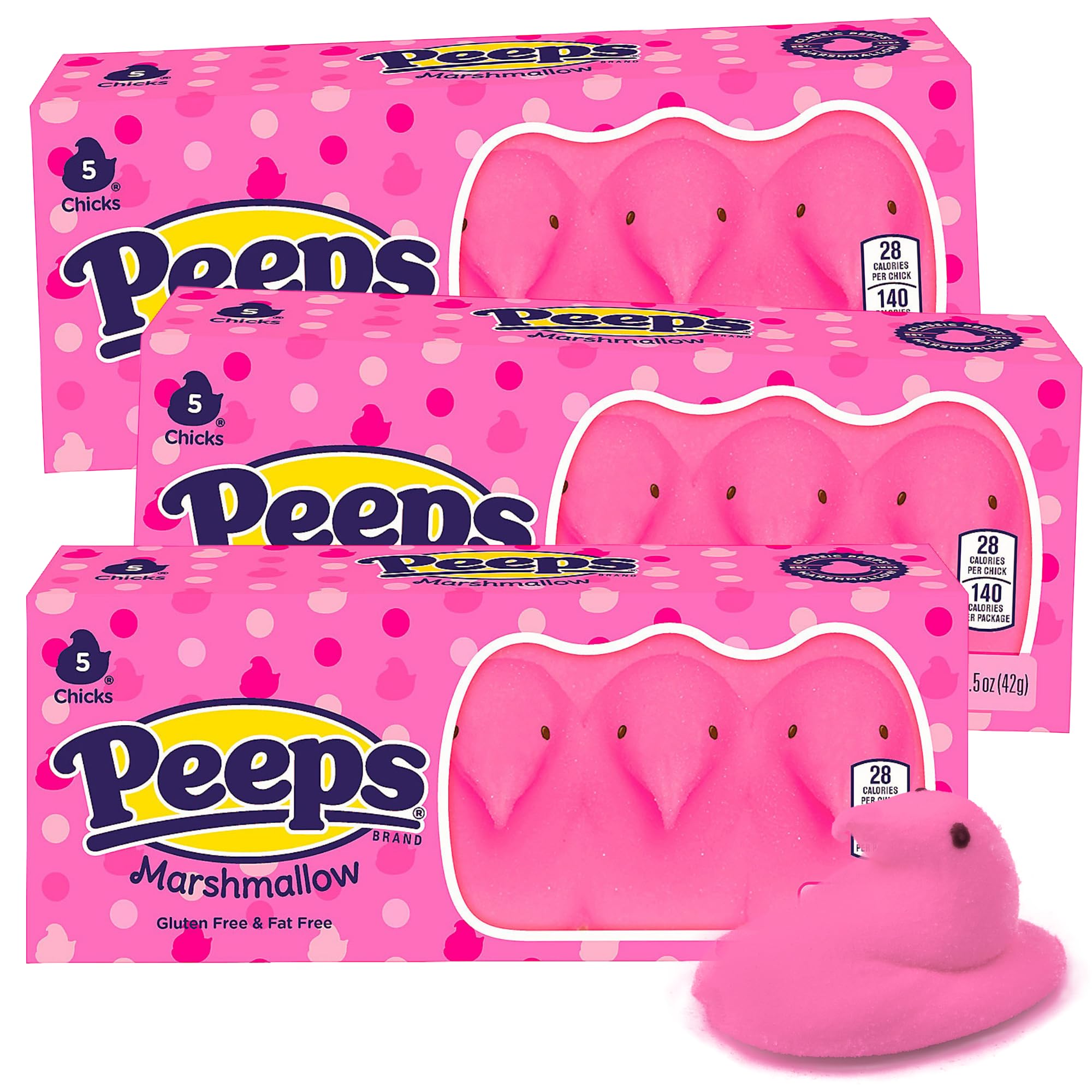 SweetzoPeeps Chicks Marshmallows, Easter Basket Stuffers, 5 in Each Classic Candies (Pack of 3) - Pink