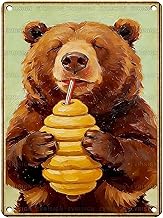 Rustic Animal Decor Tin Sign Playful Wilderness Metal Poster Bear Wall Art Animal Lovers Kids Cabin Owners Kitchen Nursery Cabin Lodge Dining Room 16 * 12In