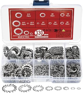 330pcs Stainless Steel External Tooth Star Lock Washers Assortment Kit M2.5-M12 - Anti-Loosening Retaining Washers for Screws & Bolts