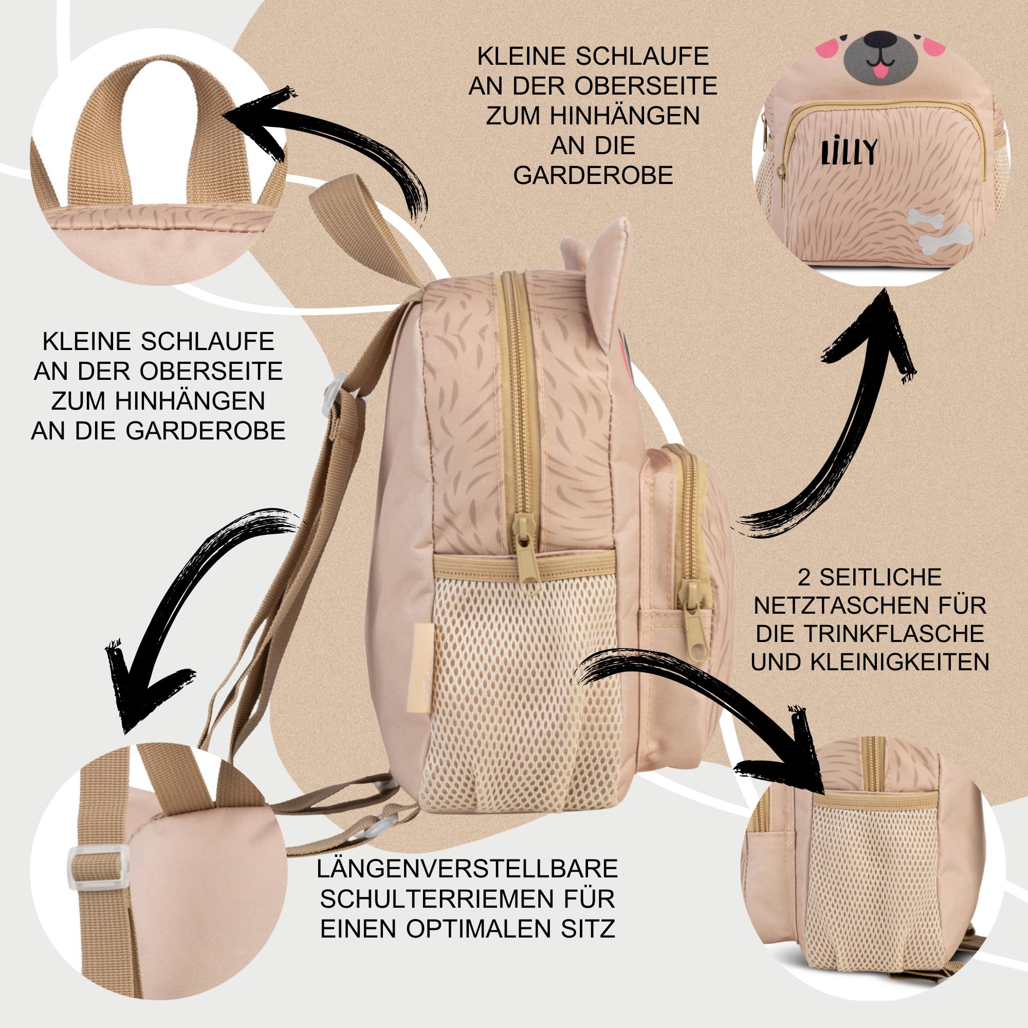 minimutz Sac à dos de maternelle - Motif animaux - Pour fille et garçon - Personnalisé avec nom - Sac à dos pour enfant avec poche avant